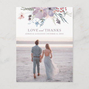 Carte Postale Fleurs violettes à l'aquarelle. Mariage amour et r