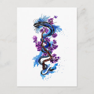 Carte Postale Fleurs violettes de dragon bleu