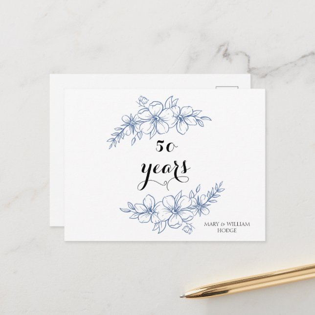 Carte Postale Fleurs violettes de lavande 50e anniversaire maria (Devant/Arrière en situation)