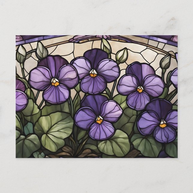 Carte Postale Fleurs violettes en vitrail (Devant)