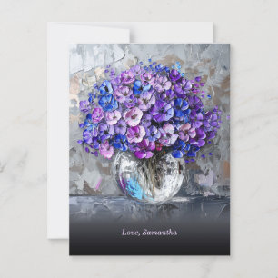 Carte Postale Fleurs Violettes et Bleues Élégantes Personnalisée