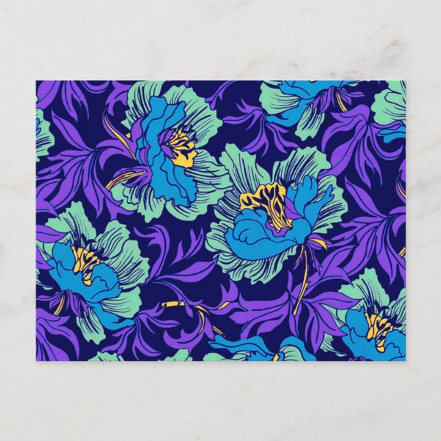 Carte Postale Fleurs violettes et bleues William Morris (Devant)