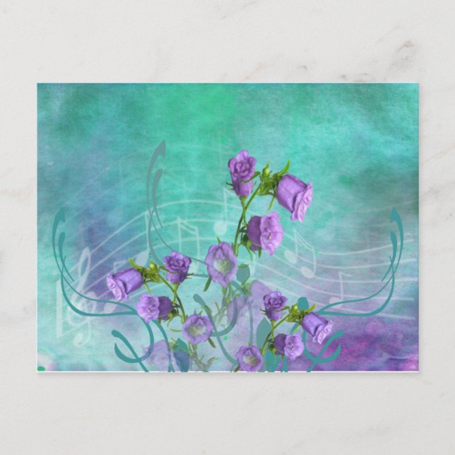 Carte Postale Fleurs violettes et notes musicales (Devant)