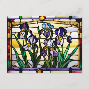 Carte Postale Fleurs violettes Iris Verre