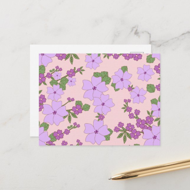 Carte Postale Fleurs Violettes, Modèle Floral, Motif De Fleurs (Devant/Arrière en situation)