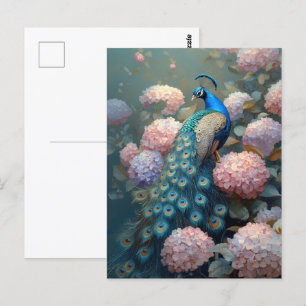 Carte Postale Fleurs Whimsical Peacock rose Hydrangea