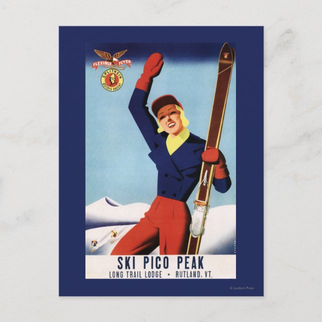 Carte Postale Flexible Flyer Pin-Up Skiing Girl (Devant)