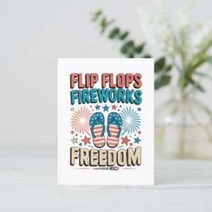 Carte Postale Flip Flops, Feu d'artifice, Liberté - Été patrioti