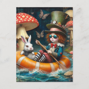Carte Postale Float Trip Alice White Rabbit collage encaustique