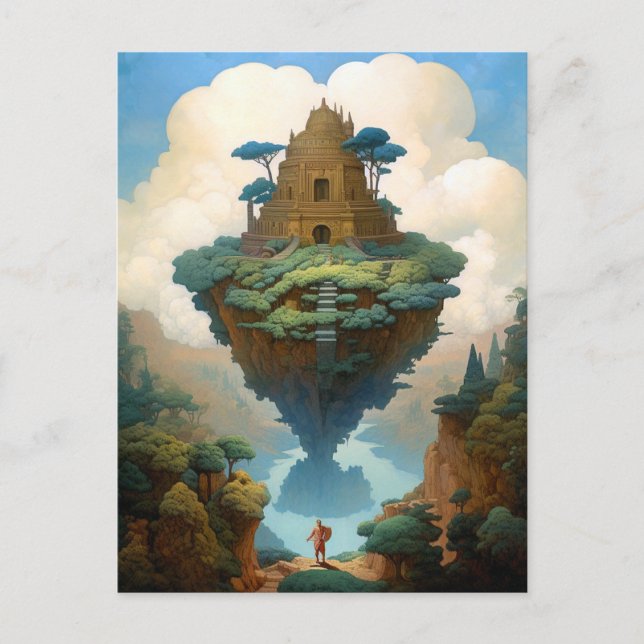 Carte Postale Floating Island Paysage surréaliste Imaginaire Art (Devant)