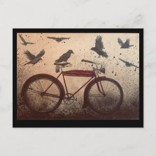 Carte Postale Flock of crows on a vintage red bike