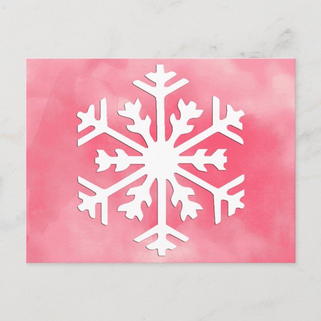 Carte Postale Flocon blanc sur Arrière - plan Pink Watercolor (Devant)