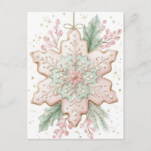 Carte Postale Flocon de neige de Noël pastel festif et élégant