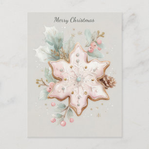 Carte Postale Flocon de neige de Noël pastel festif et élégant