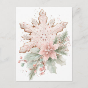 Carte Postale Flocon de neige de Noël pastel festif et élégant