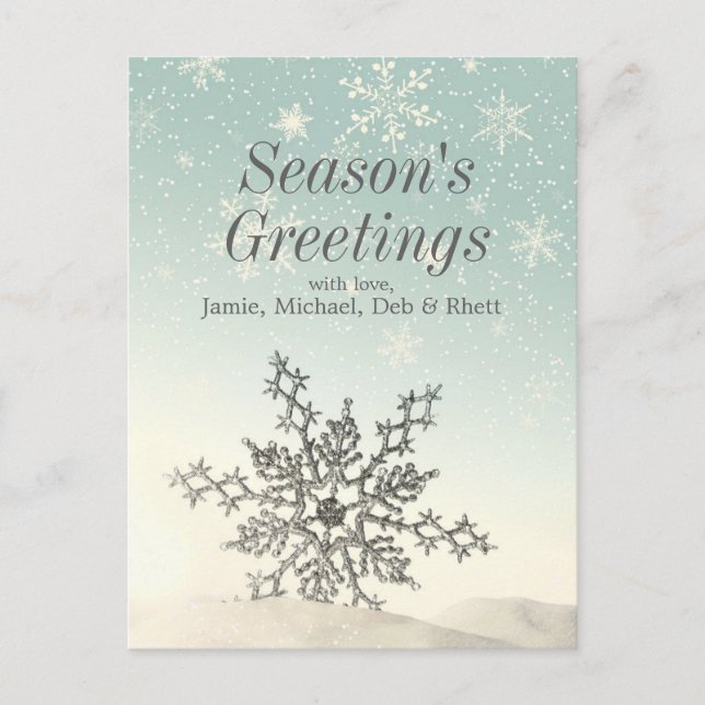 Carte Postale Flocon de neige étincelant dans la neige (Devant)