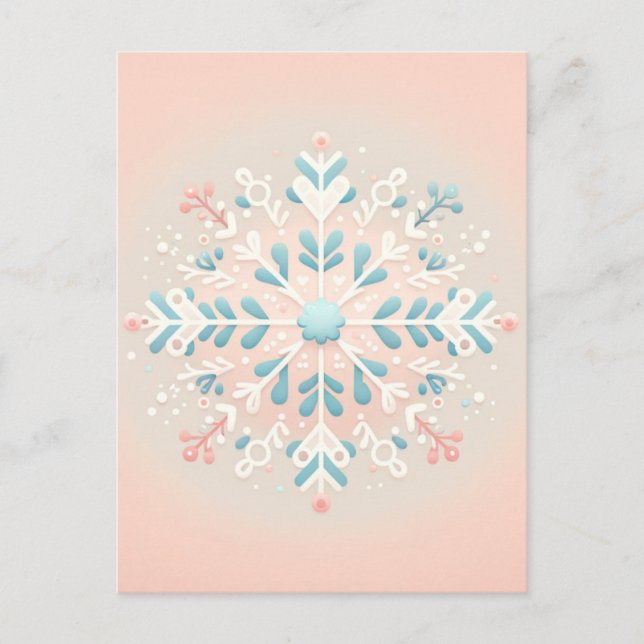 Carte Postale Flocon de neige rose Charme bébé fille douche Invi (Devant)