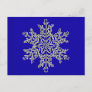 Carte Postale Flocon de neige superposé en argent sur bleu Cobal