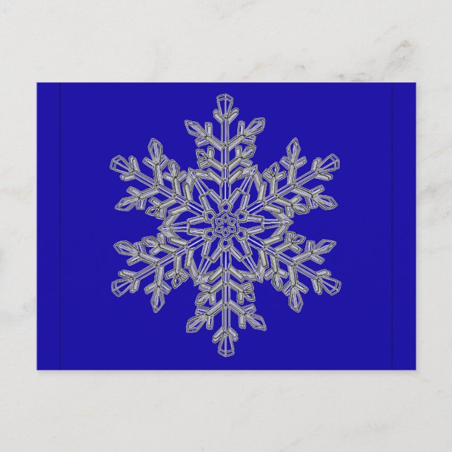 Carte Postale Flocon de neige superposé en argent sur bleu Cobal (Devant)
