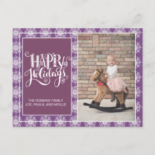 Carte Postale Flocons de neige blancs violets Joyeuses Fêtes de