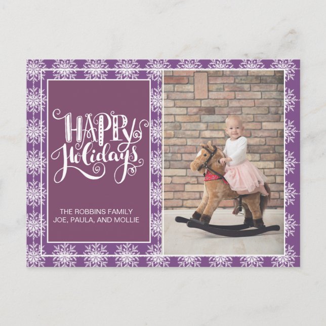 Carte Postale Flocons de neige blancs violets Joyeuses Fêtes de  (Devant)