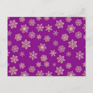 Carte Postale Flocons de neige dorés, fond violet