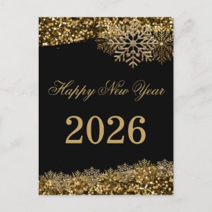 Carte Postale Flocons de neige élégants en or Confetti Nouvel An