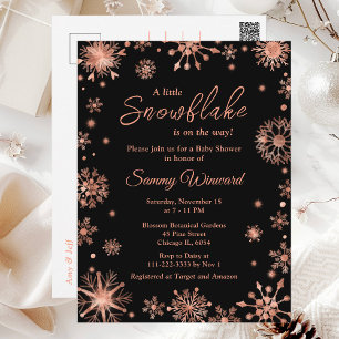 Carte Postale Flocons de neige en or rose pour Baby Shower d'hiv