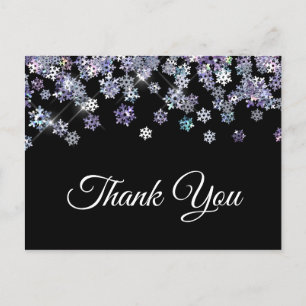 Carte Postale Flocons de neige holographiques scintillants Merci
