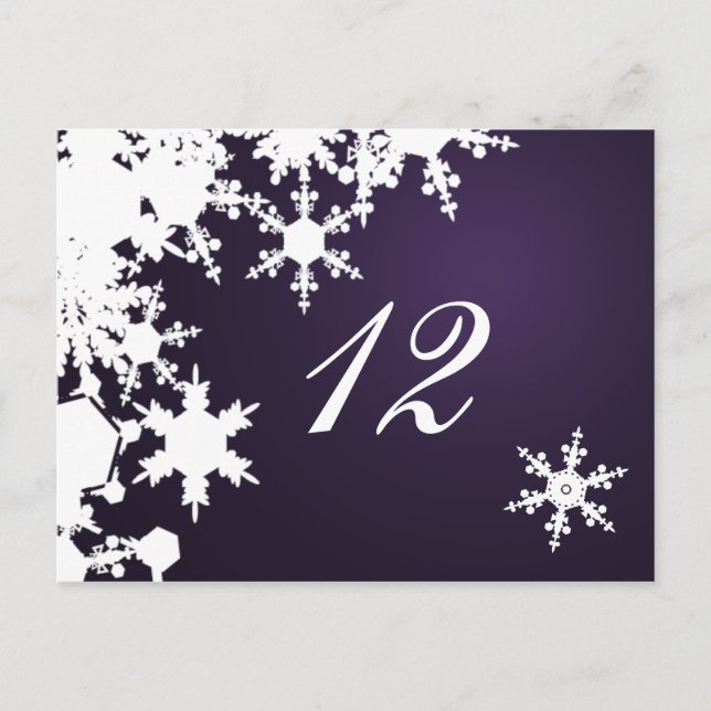 Carte Postale flocons de neige violet table de mariage d'hiver (Devant)