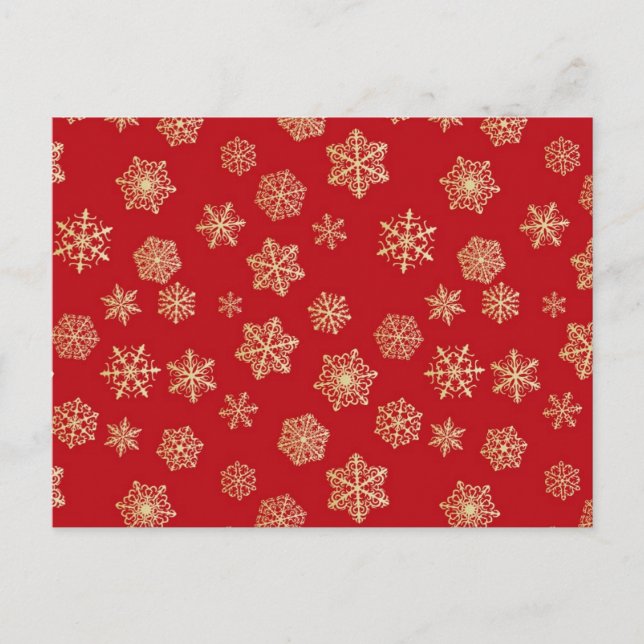 Carte Postale Flocons d'or sur fond rouge profond (Devant)