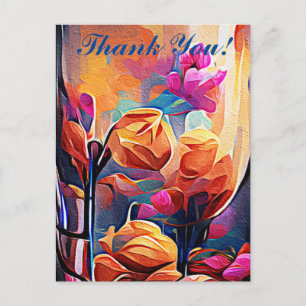 Carte Postale Floral Abstract Art Orange Red Blue Flowers