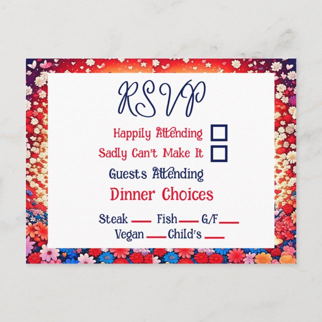 Carte Postale Floral Anime Couple Mariage unique RSVP (Dos)