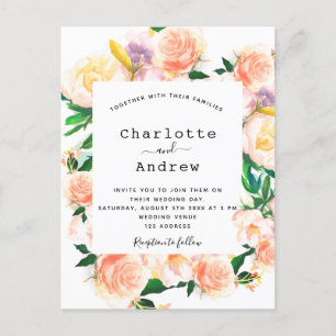 Carte Postale Floral aquarelle blanche rose or rose mariage