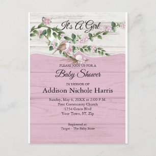 Carte Postale Floral Baby Girl Douche blanchie Grange Bois