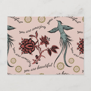 Carte Postale Floral Bird Inspiration Motif