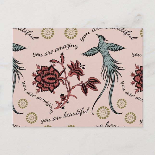 Carte Postale Floral Bird Inspiration Motif (Devant)
