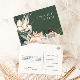 Carte Postale Floral blanc   Merci Mariage vert foncé