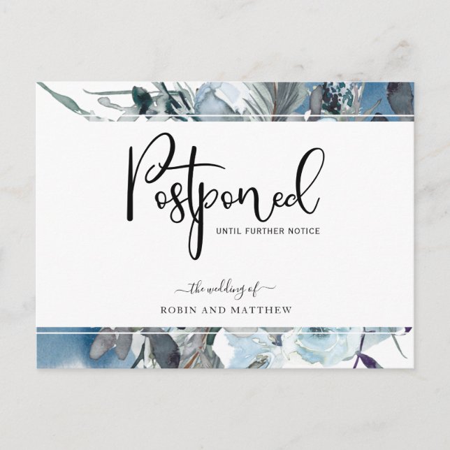 Carte Postale Floral bleu, Mariage de report Faire-part (Devant)