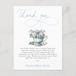 Carte Postale Floral Blue Tea Party Boy Baby shower Merci