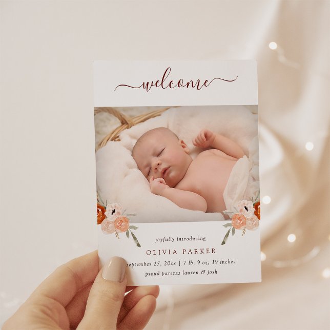 Carte Postale Floral Boho rustique | Faire-part de naissance pho (Créateur téléchargé)
