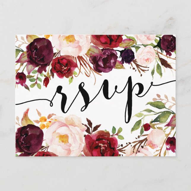 Carte postale Floral Burgundy Marsala RSVP (Devant)