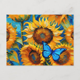 Carte Postale Floral De Tournesol Et Papillon