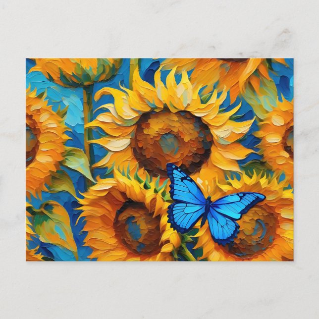 Carte Postale Floral De Tournesol Et Papillon (Devant)