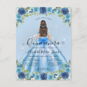 Carte Postale Floral Dusty Blue Silver Glam Princesse Quinceaner