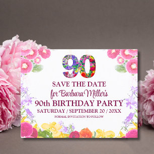 Carte Postale Floral Elegant 90e Anniversaire Sauvegarder La Dat