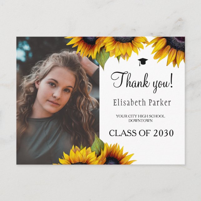 Carte Postale Floral elegant graduation photo graduate thank you (Devant)