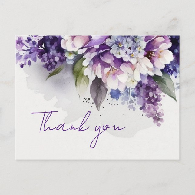 Carte Postale Floral Elegant Purple Chic Boho Mariage Merci (Devant)