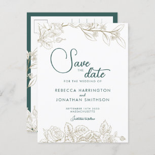 Carte Postale Floral Emerald Green Gold Wedding Enregistrer La D