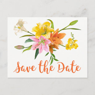 Carte Postale Floral Enregistrer la date Lily Fleur Orange Fianç